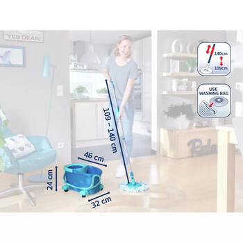 LEIFHEIT Clean Twist Disc Mop Ergo Mobile 1052102, grīdas uzkopšanas komplekts, 360° rotācija, regulējams kāts, mikrošķiedras mops (1052102)