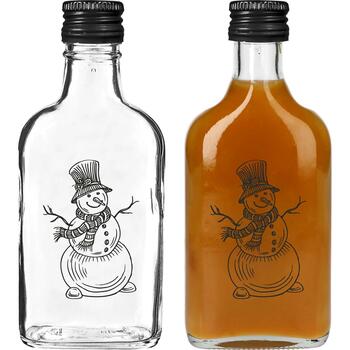 Browin Hip Flask Bottle 631771, 200 мл, декоративный снеговик, черная крышка 28 мм, многоразовый (631771)