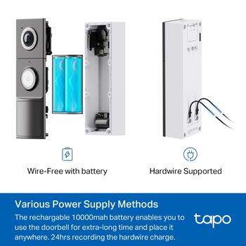 Tp-Link Tapo Видеодомофон Tapo D235, 10000mAh, 2K 5MP, 180° угол обзора, двусторонний звук, IP66, облачное хранилище (TAPO D235)