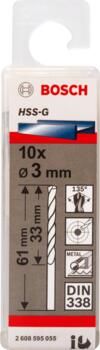 HSS-G urbji metālam 3.0mm, 10gab., Urbjmašīnām/skrūvgriežiem PRO METAL HSS-G STANDARTA SPIRĀLVEIDA URBJA GARUMS, 2608595055, BOSCH (2608595055)