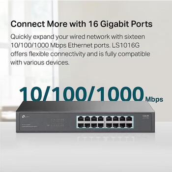 TP-Link коммутатор LS1016G, 16x Gigabit Ethernet, 32 Gbit/s, неуправляемый, настольный или стоечный (LS1016G)
