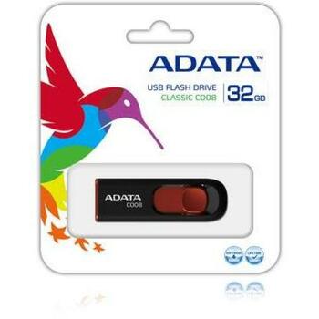 Adata USB флеш-накопитель AC008-32G-RKD 32GB, USB 2.0, черный, красный, Plug and Play, поддерживает Windows, Mac, Linux (AC008-32G-RKD)