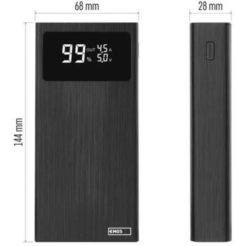 Emos Power Bank BetaQ 20 B0532B, 20000 мАч, 22,5 Вт, 2x USB-A, 1x USB-C, 1x micro USB, LED индикатор (B0532B)