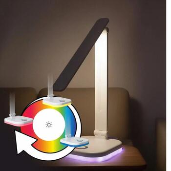 Hawk HWDL001WH galda lampa, 5W, LED, 3000-6500K, 5 krāsu temp., regulējama, USB-C, taimeris, RGB (HWDL001WH)
