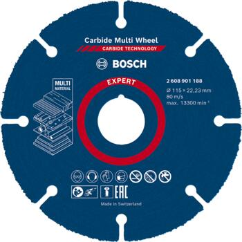 Cietmetāla disks 115 x 1 x 22,23 mm, Mazām leņķa slīpmašīnām EXPERT CARBIDE MULTI WHEEL GRIEZĒJDISKS, 2608901188 BOSCH (2608901188)