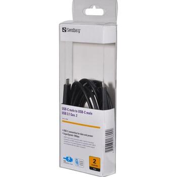 Sandberg USB-C к USB-C 2м 136-09, 2м, USB C, USB C, USB 3.2 Gen 2 (3.1 Gen 2), мужской/мужской, черный (136-09)
