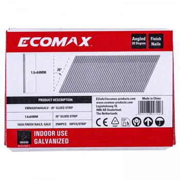Ecomax отделочные гвозди EMNA201664GALV&EMX, 64x1,6 мм, 20°, 16GA, электрогальванизированные, 2500 шт (EMNA201664GALV&EMX)