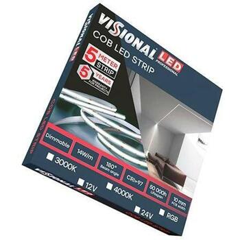 Visional gaismas lente FCOB528WW-12V 3000K, 12V, 14W, 1380 lm/m, 528 LED/m, IP20, dimmējama, 5 m (FCOB528WW-12V)