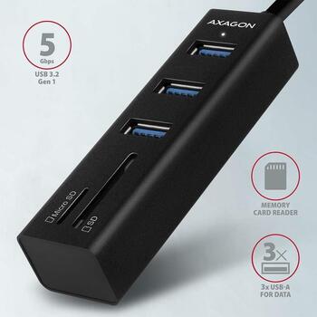 Axagon USB centrmezgls HMA-CR3A USB 3.2, 3x USB-A, 1x karšu lasītājs, 1x microSD slots, 20 cm strāvas kabelis (HMA-CR3A)