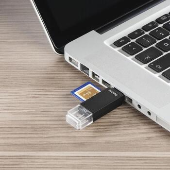 Hama 00181056 USB 2.0 OTG картридер, алюминий, SD/microSD, 480 Мбит/с, черный (00181056)