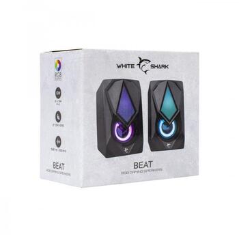 White Shark Динамики BEAT GSP-619 2.0, 6W, 2x2 дюйма, 160-20000 Гц, 3,5 мм, USB 5 В, RGB LED подсветка (BEAT)