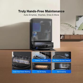 Ecovacs DEEBOT T90 OMNI робот-пылесос, 30000Па, 60дБ, 350мин, 6400мАч, 95мм, ZeroTangle 4.0, AIVI 3D 4.0, самоочистка (DEEBOT T90 OMNI)