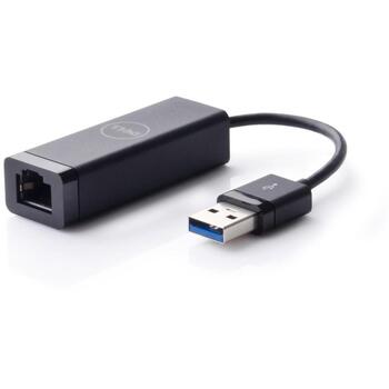 Dell USB адаптер 470-ABBT, 1000 Mbit/s, 1x USB-A 3.0, 1x RJ-45, Проводной Ethernet, USB питание, Черный (470-ABBT)