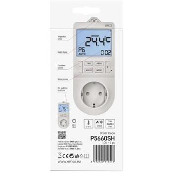 Emos Двухв одном термостат P5660SH, цифровой, 3 680 W, 24 таймера, температура 5°C-40°C, защита от детей, подсвечиваемый дисплей (P5660SH)