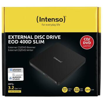 Intenso DVD RW 5401400, USB 3.2 Gen 1, 24x CD, 8x DVD+R, 8x DVD-R, 5x DVD-RW, черный, фронтальная загрузка, 1 шт (5401400)