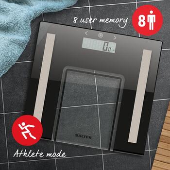 Salter Ķermeņa svari 9128 BK3R, 150 kg, 1.5 kg, LCD, ķermeņa tauku analīze, automātiskā izslēgšanās, mūsdienīgs dizains (9128 BK3R)