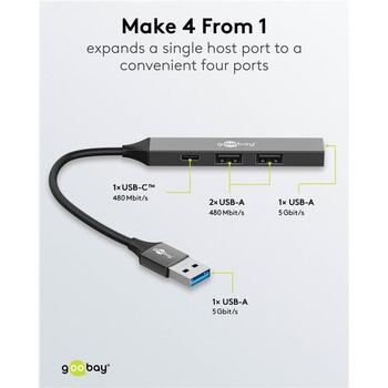 Goobay dokstacija 74458, 5 Gbit/s, gaiši pelēka, USB centrmezgls (74458)