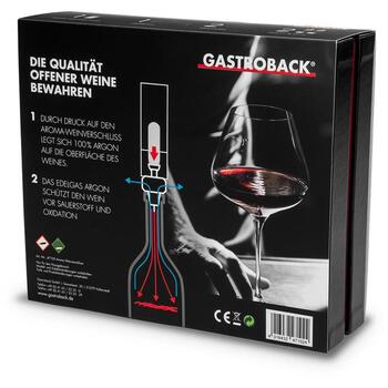 Gastroback Сохранитель аромата вина 47102, 3 недели, 100% аргон, 2 винные пробки, 2 капсулы, 1 подставка (47102)