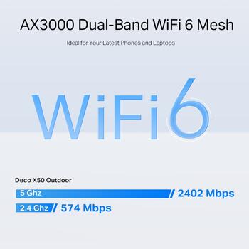 TP-Link Deco X50-Outdoor беспроводной маршрутизатор, AX3000, Wi-Fi 6, 2.4GHz 574Mbps, 5GHz 2402Mbps, 2x Gigabit, PoE, IP65 (DECOX50-OUTDOOR(1-PACK))