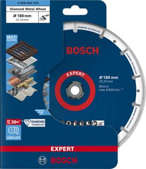 Dimanta disks Metalālam 180x22.23mm, Lielām leņķa slīpmašīnām ar fiksācijas uzgriezni EXPERT DIAMOND METAL WHEEL GRIEZĒJDISKS, 2608900535, BOSCH (2608900535)