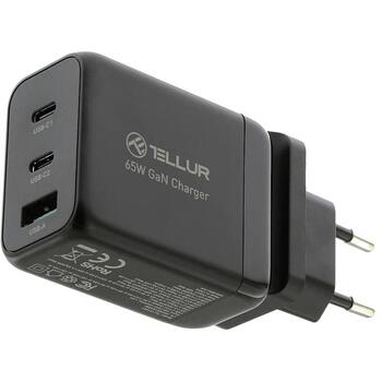 Tellur Зарядное устройство TLL151451, 65W, 2xUSB-C, USB-A, AC 100-240V, 1,5A, 5V/3A, 9V/3A, 12V/3A, 15V/3A, 20V/3,25A, 4,5V/5A (TLL151451)
