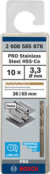 HSS-Co urbis metālam 3,3mm, 10 gab., Urbjmašīnām/skrūvgriežiem PRO STAINLESS STEEL HSS-CO SPIRĀLVEIDA URBIS, 2608585878, BOSCH (2608585878)