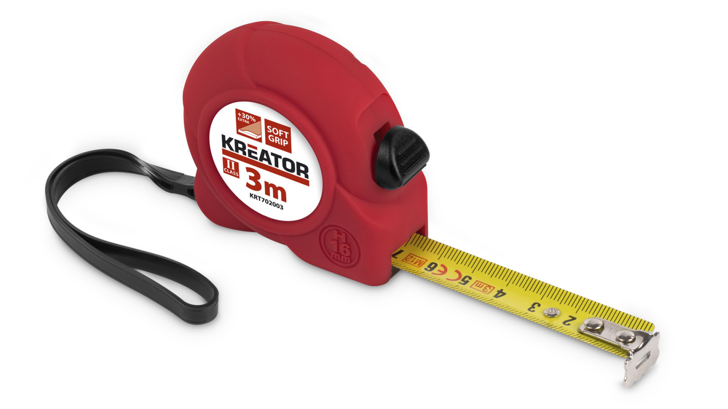 Kreator mērlente KRT702003, 3m, 16mm, 2. klase, fiksators, jostas klipsis (KRT702003)
