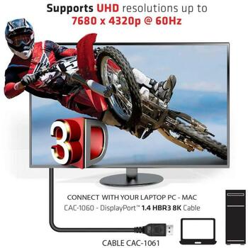 Club3D кабель DisplayPort CAC-1061 5м, 32.4Gbps, 1.4, 28AWG, черный, золотые контакты, защелкивающиеся разъемы (CAC-1061)