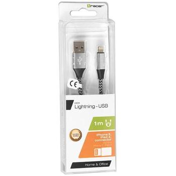 Tracer TRAKBK46268 USB 2.0 кабель, Lightning–USB-A, 1м, черный/серебристый, 2.1A, данные и зарядка (TRAKBK46268)