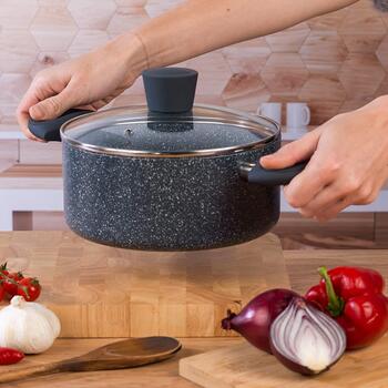 Russell Hobbs akmens katliņš RH00848EU, 20cm, zils marmors, alumīnijs, 9cm, ar vāku, indukcijai piemērots (RH00848EU)