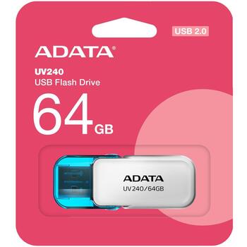ADATA USB флеш-накопитель AUV240-64G-RWH 64 ГБ, USB Type-A, USB 2.0, Цвет: Белый, Синий, С отверстием для ремешка (AUV240-64G-RWH)