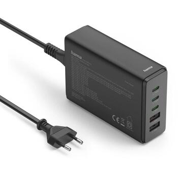 Hama 00201978 зарядная станция, 3xUSB-C/2xUSB-A, 140 Вт, GaN, PD/QC, 1.5 м, черный (00201978)