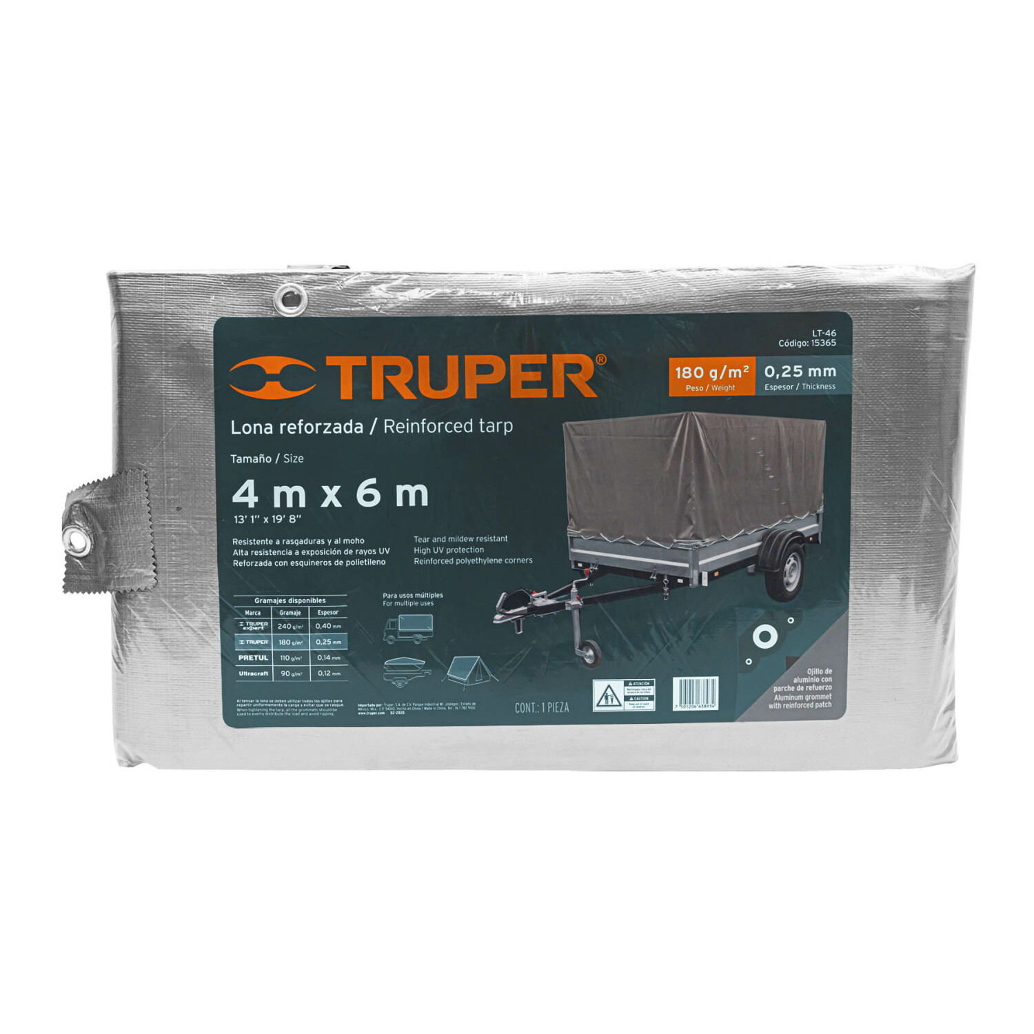 Īpaši izturīgs balts brezents 4х6m, 180g/m2 LT-46 TRUPER (LT-46)