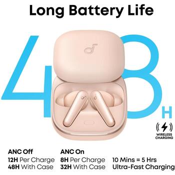 Anker Soundcore Liberty 5 A3957G51, TWS-наушники, 17 Ом, 20-40кГц, Bluetooth 5.4, 10м, 12ч, ANC, 6 микрофонов, розовый (A3957G51)
