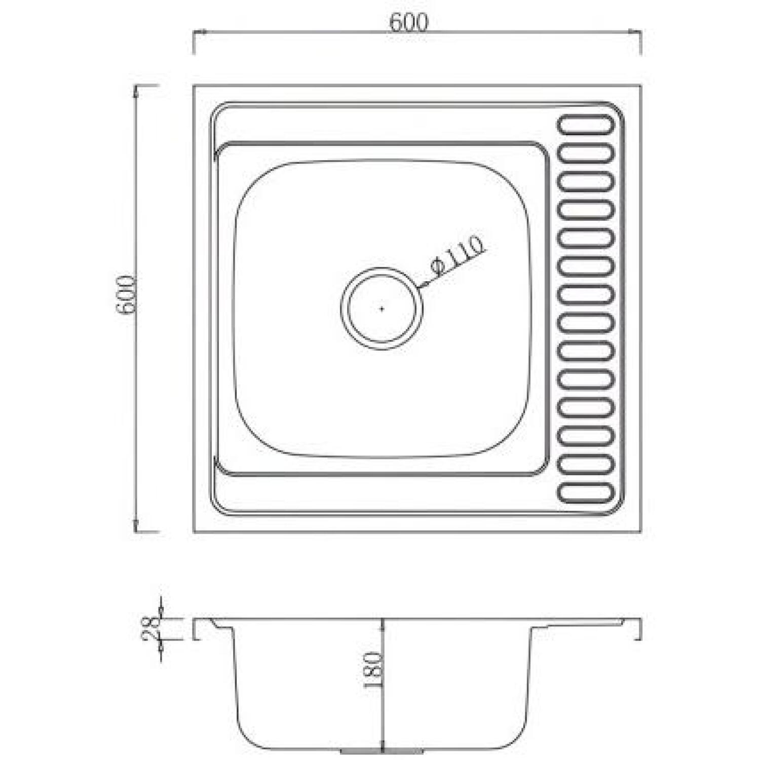 Ab Кухонная раковина 9133866, 600x600mm, 0.6mm, левая чаша, сифоны, диаметр слива 110mm (9133866)