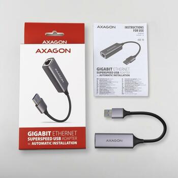 Axagon Сетевой адаптер ADE-TR, 1000 Mbit/s, USB 3.2, Realtek RTL8153, Gigabit Ethernet, Plug and Play, адаптер питания (ADE-TR)