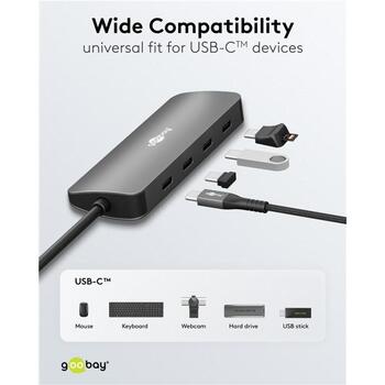 Goobay USB centrmezgls, 76565, 4 x USB-C 3.2, 10 Gbit/s, alumīnija/plastmasas korpuss, plāns dizains (76565)