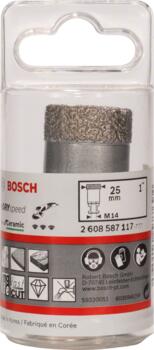 Dimanta caurumzāģis 25 mm DrySpeed Best for Ceramic, Mazām leņķa slīpmašīnām PRO CERAMIC DRY KROŅURBIS, 2608587117, BOSCH (2608587117)