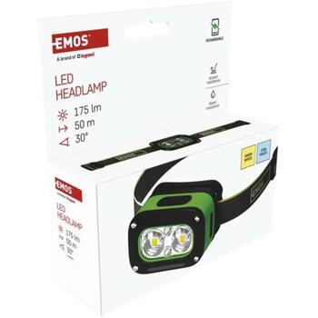 Emos LED налобный фонарь P3545, 175 лм, 50 м, Li-pol 800 мАч, 3x LED, 5 режимов, USB-C, ударопрочный, водонепроницаемый (P3545)