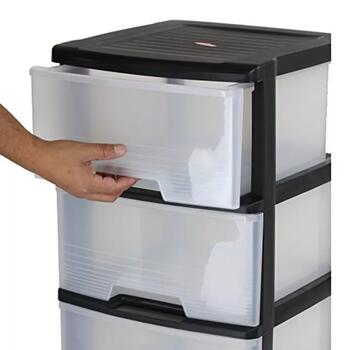 Curver система ящиков 0806772146, 3x20L, 37x39x61см, черный/прозрачный, пластик, на колесиках (0806772146)