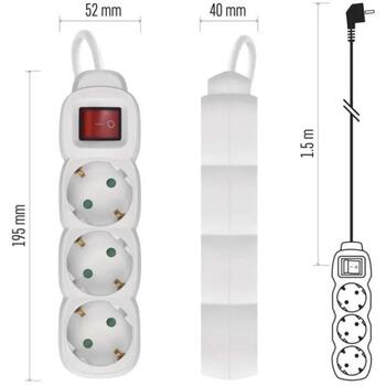 Emos Удлинитель P1321R, 1,5м, 3×2P+PE, 3680W, PVC, выключатель, защита от детей (P1321R)