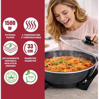 Beper Электрическая сковорода P101COS100, 1500 W, 5л, 33 см, регулируемый термостат, керамическое антипригарное покрытие (P101COS100)