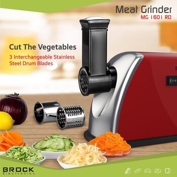 Brock MG 1601 RD мясорубка, 1400W, 2кг/мин, 3 диска, 3/5/7мм, реверс, 85дБ (MG 1601 RD)