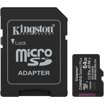 Kingston Canvas Select Plus microSDXC 64GB SDCS3/64GB, 100MB/s, A1, UHS-I, U1, V10, IPX7, SD адаптер (SDCS3/64GB)