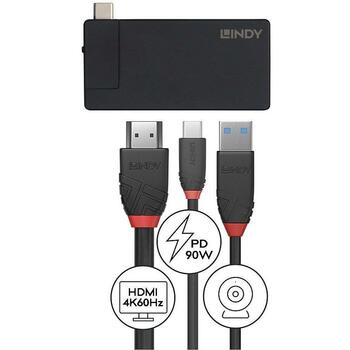 Lindy док-станция USB-C 43336 4K HDMI 1, USB 3.2 1, PD 3.0 100W, черный (43336)