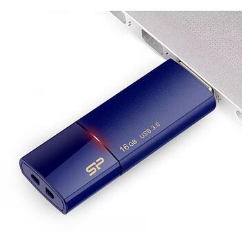 Silicon Power USB флеш-накопитель Blaze B05 SP016GBUF3B05V1D, 16 ГБ, USB 3.1 Gen 1, синий, матовый, LED индикатор, выдвижной (SP016GBUF3B05V1D)
