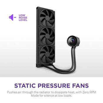 Nzxt viedā kontakligzda RL-KN360-B2, All-in-one šķidrais dzesētājs, 120mm, 3 ventilatori, 73.47cfm, 30dB, FDB, TFT displejs (RL-KN360-B2)