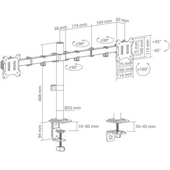 Sbox LCD-352/2-3, настольное крепление, 17-32'' (43-81 см), 2x10кг, VESA 75x75/100x100, наклон +45°/-45°, поворот +90°/-90° (LCD-352/2-3)