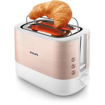 Philips Тостер HD2638/11, 2 ломтика, 950 Вт, розовое золото, белый, 230 В, 1050 Вт, металл, 7 уровней поджаривания (HD2638/11)