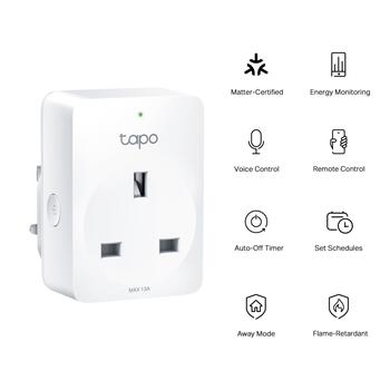 TP-Link Tapo P110M viedais kontaktdakša, 13A, 2990W, 2.4GHz WiFi, Matter, enerģijas uzraudzība, kompakta (TAPO P110M)